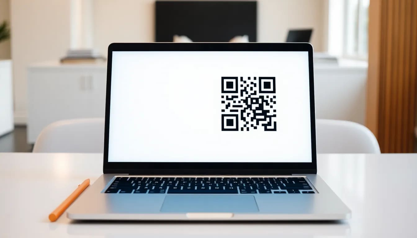Laptop displaying a QR code